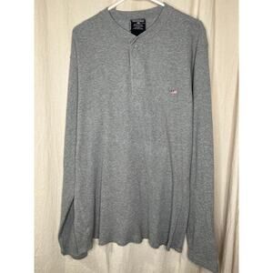 2000s Y2K Polo Ralph Lauren Gray Thermal Waffle Old Henley Flag Logo Shirt XL